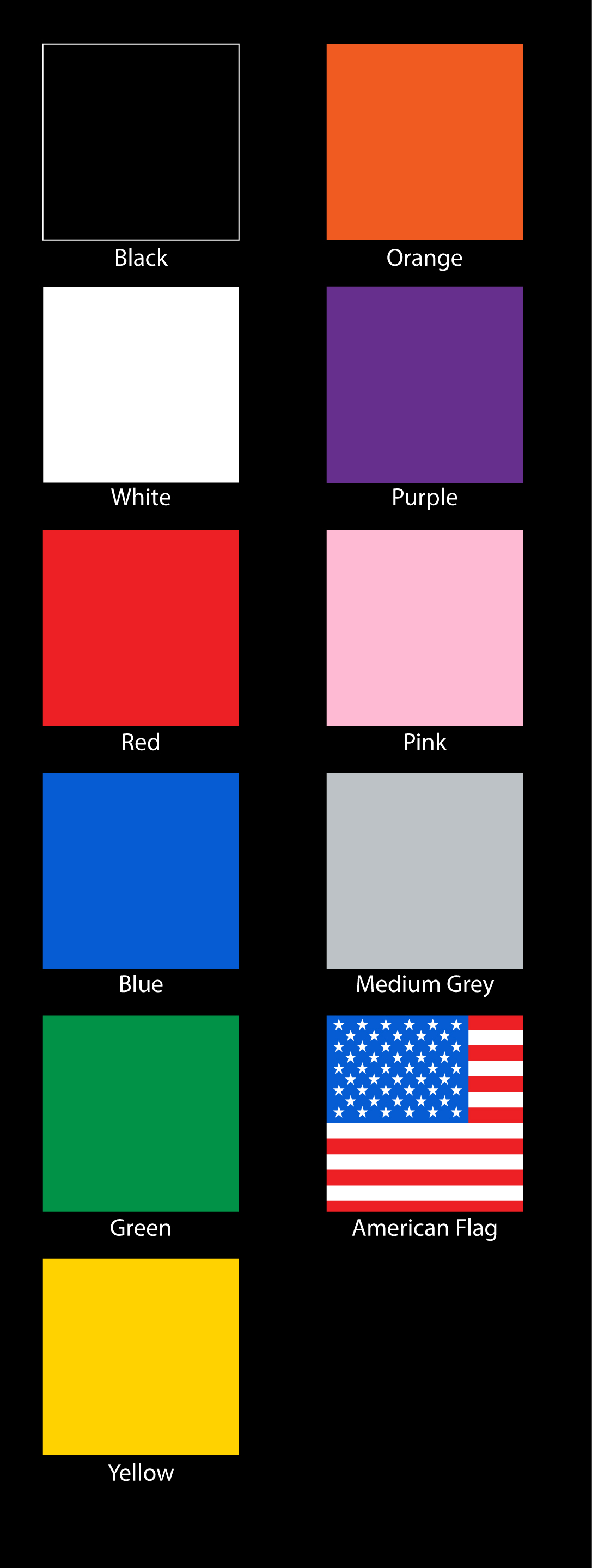 Custom Text Color Chart for Tire Covers on Black Vinyl