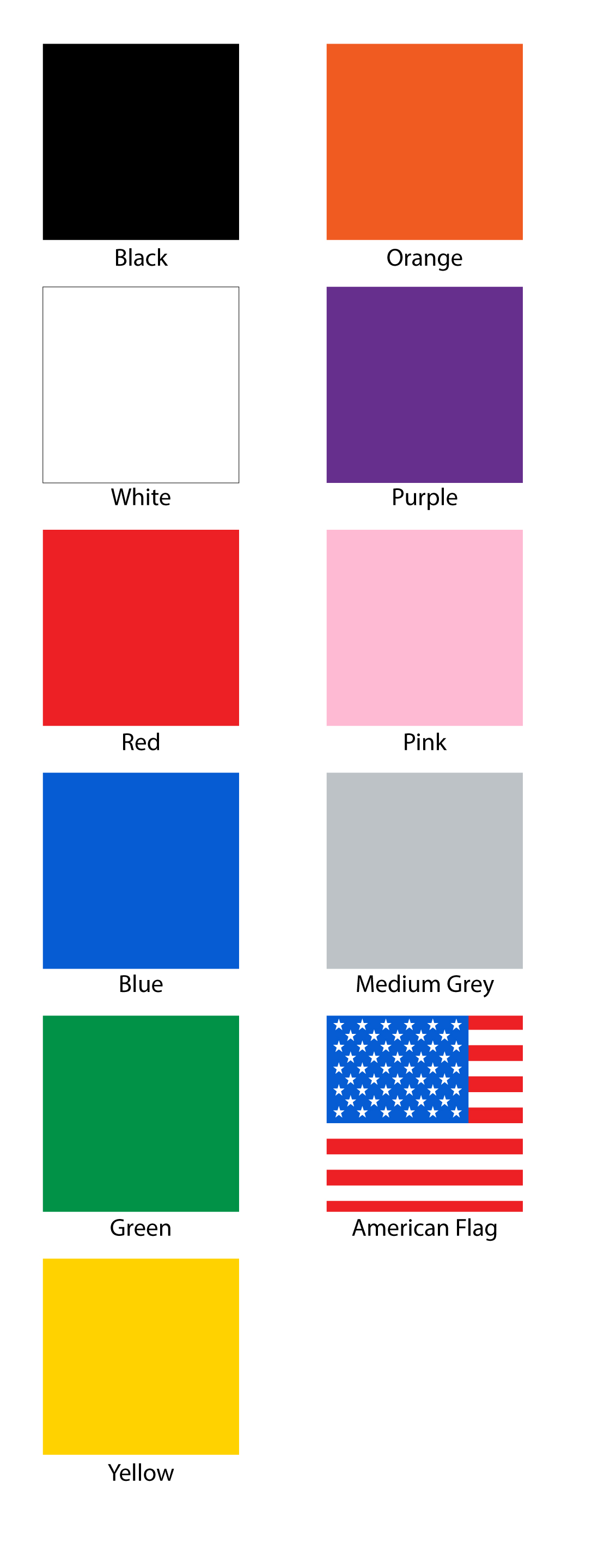 Custom Text Color Chart for Tire Covers on White Vinyl