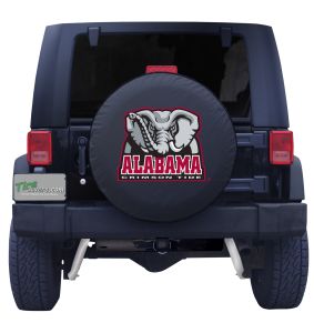 Spare Tire Cover University of Alabama on Black Vinyl with Elephant Logo Front