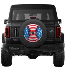 American Flag Baseball Tire Cover on Black Vinyl for Jeep's and Broncos