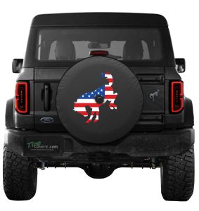 American Flag Bucking Bronco spare tire cover on Black Vinyl