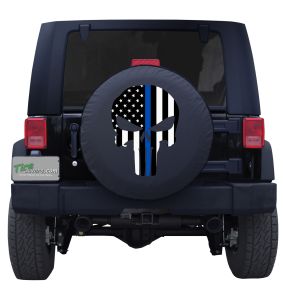 American Flag Back the Blue Line Punisher Skull Tire Cover