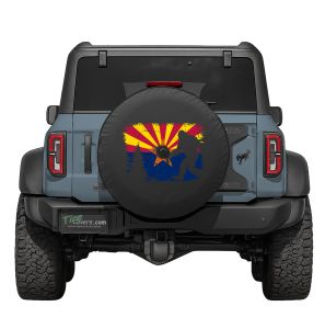 Arizona State Flag Bigfoot in the Woods Tire Cover