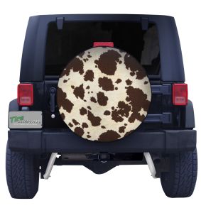 Brown and White Cow Print Spare Tire Cover Front