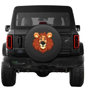 Cartoon Lion Head Tire Cover on Black Vinyl