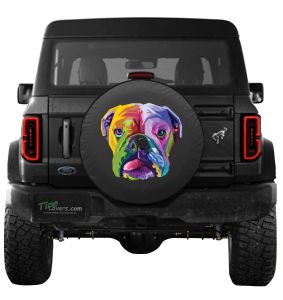 English Bulldog Watercolor Tire Cover on Black Vinyl for Jeep's and Broncos