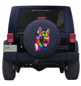Pug Watercolor Tire Cover on Black Vinyl for Jeep's and Broncos