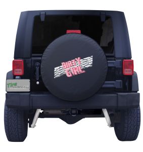 Dirty Girl Tread Spare Tire Cover on Black Vinyl Front