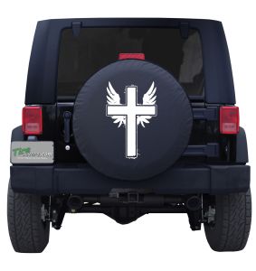 Distressed Angel Wing Cross Tire Cover 