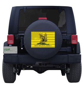 Jeep Wrangler Spare Tire Cover Displaying the Dont Tread on America Flag 