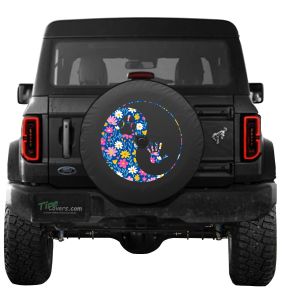Ying Yang Dog Paw Waving Hand with Flowers Design Spare Tire Cover on Black Vinyl For Jeeps and Broncos