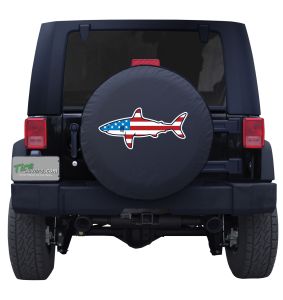 Great White American Flag Shark Spare Tire Cover 