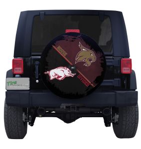 Arkansas Razorback and Texas State Bobcats House Divided Tire Cover