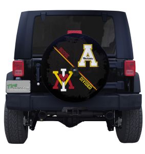 Appalachian State University and Virginia Military Institute House Divided Tire Cover on Black Vinyl