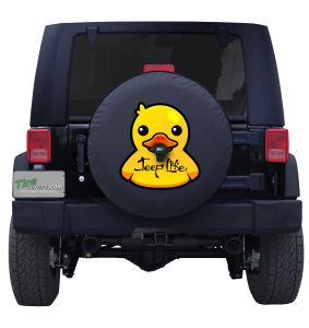 Jeep Life Rubber Ducky Tire Cover on Black Vinyl