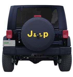 Jeep Rubber Ducky Wordmark Tire Cover on Black Vinyl