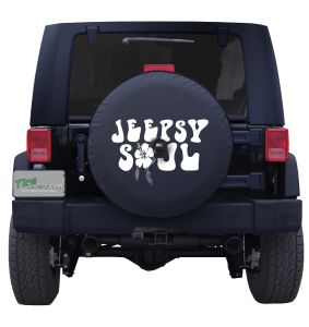 Jeepsy Soul Tropical Flower Tire Cover on Black Vinyl for Jeep's