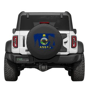 Kansas State Flag Bigfoot in the Woods Tire Cover