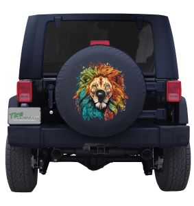Origins African Lion Head Spare Tire Cover on Black Vinyl