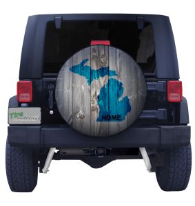 Michigan Blue State on Wood Tire Cover