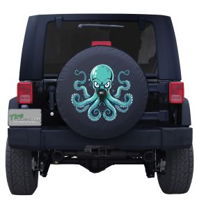 Ocean Octopus Spare Tire Cover for Jeeps and Broncos on Black Vinyl