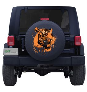 Orange Tiger Head Spare Tire Cover on Black Vinyl