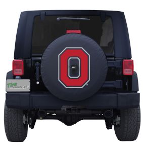 Ohio State University Block O Tire Cover with the Buckeye Logo on Black Vinyl
