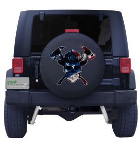 Patriotic Skull Fire Fighter Axes Spare Tire Cover Black Vinyl Front
