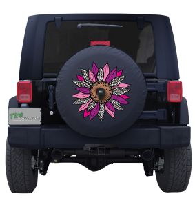 Pink Leopard Sunflower Tire Cover for Jeeps and Ford Broncos on Black Vinyl