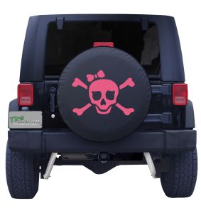 Pink Pirate Girl Spare Tire Cover on Black Vinyl Front