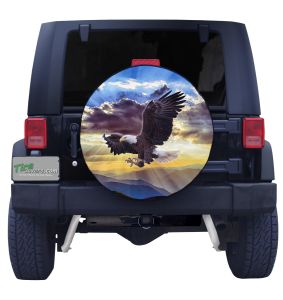 TIRE COVER CENTRAL Eagle Head with American Flag Spare Tire Cover cits Centered Mounted Back up Camera Openings 245/75r17 Back up Camera 