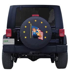 Rosie the Riveter with American Flag Tire Cover