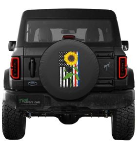 Ford Bronco Sunflower American Flag Blue and Red Line Full Color Tire Cover