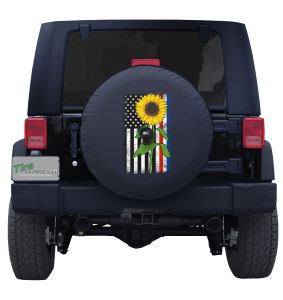 Sunflower American Flag Blue and Red Line Full Color Tire Cover