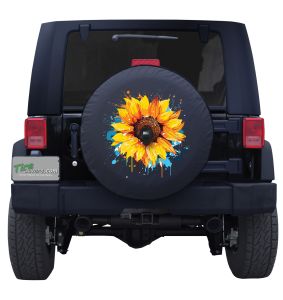 Black and White Sunflower Butterfly Swarm with Back The Blue Line Tire Cover for Jeeps and Ford Broncos