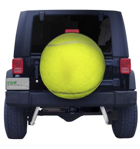 Tennis Ball Spare Tire Cover on Black Vinyl Front