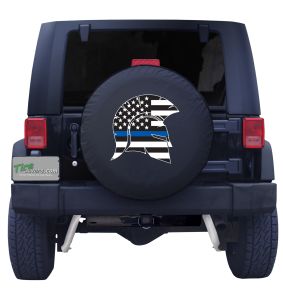 Thin Blue Line American Flag Spartan Helmet Profile Tire Cover
