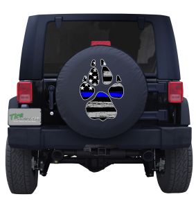 Thin Blue Line American Flag K9 Paw Print Spare Tire Cover