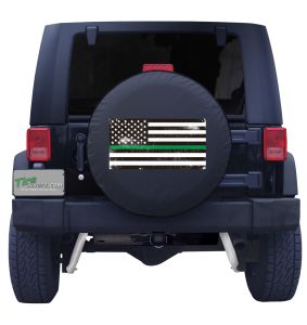 Back the Green Line Distressed American Flag Tire Cover