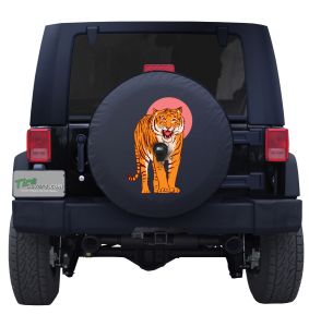 Tiger Sunset Spare Tire Cover on Black Vinyl