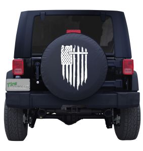Holy Cross Torn American Flag Tire Cover 
