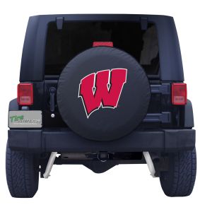 University of Wisconsin W Script Logo Spare Tire Cover Black Vinyl Front