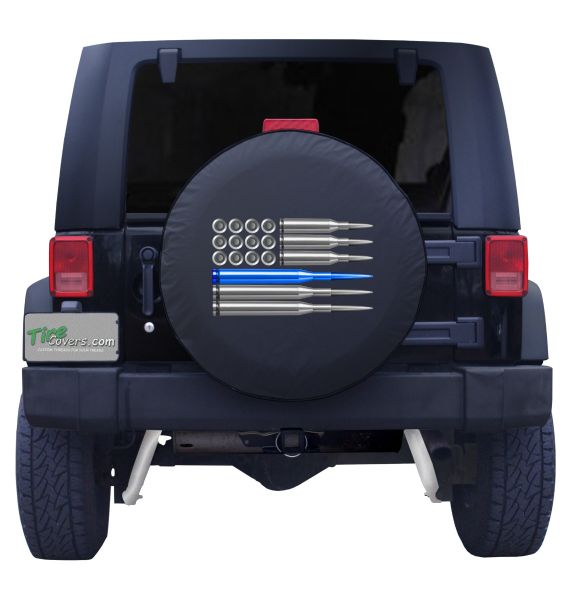 Back The Blue Line American Ammo Flag Tire Cover