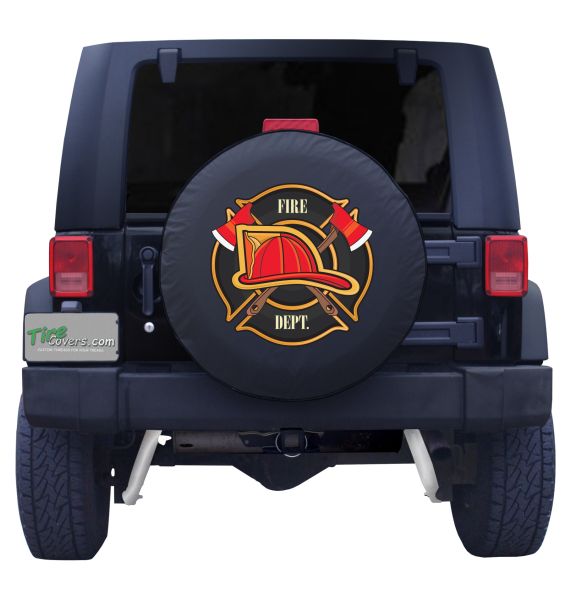 Black 33 in Fits: Jeep Wrangler Accessories or SUV Camper RV American Unlimited Fire Fighter Blazing Fire with Axes Shield Crest Spare Tire Cover 