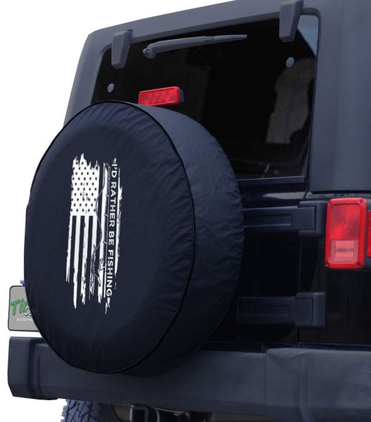 I'd Rather be Fishing American Flag Spare Tire Cover