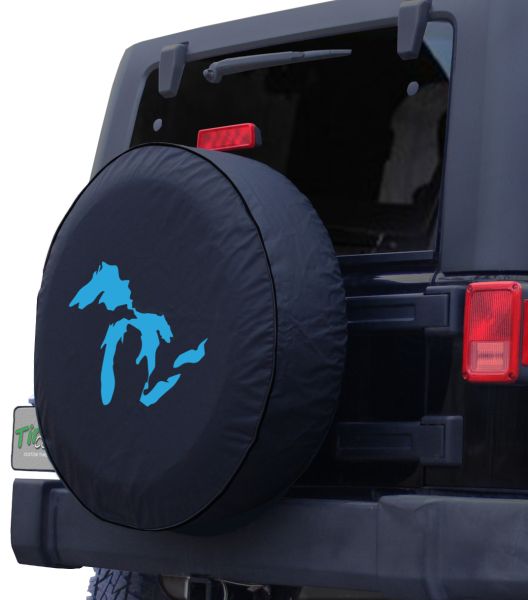 State of Michigan Great Lakes Spare Jeep Wrangler Camper SUV Tire Cover White Ink 33 in Silver Back Covers 