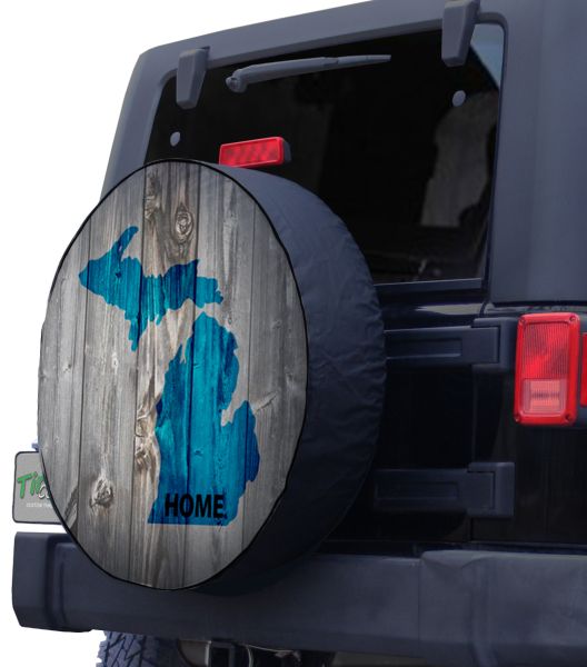 Pike State of Michigan Great Lakes Detroit Home Edition Trailer RV Spare Tire Cover OEM Vinyl Black 27.5 in 