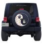 Ying Yang Dog Paw Waving Hand with Boho Design Spare Tire Cover on Black Vinyl For Jeeps and Broncos